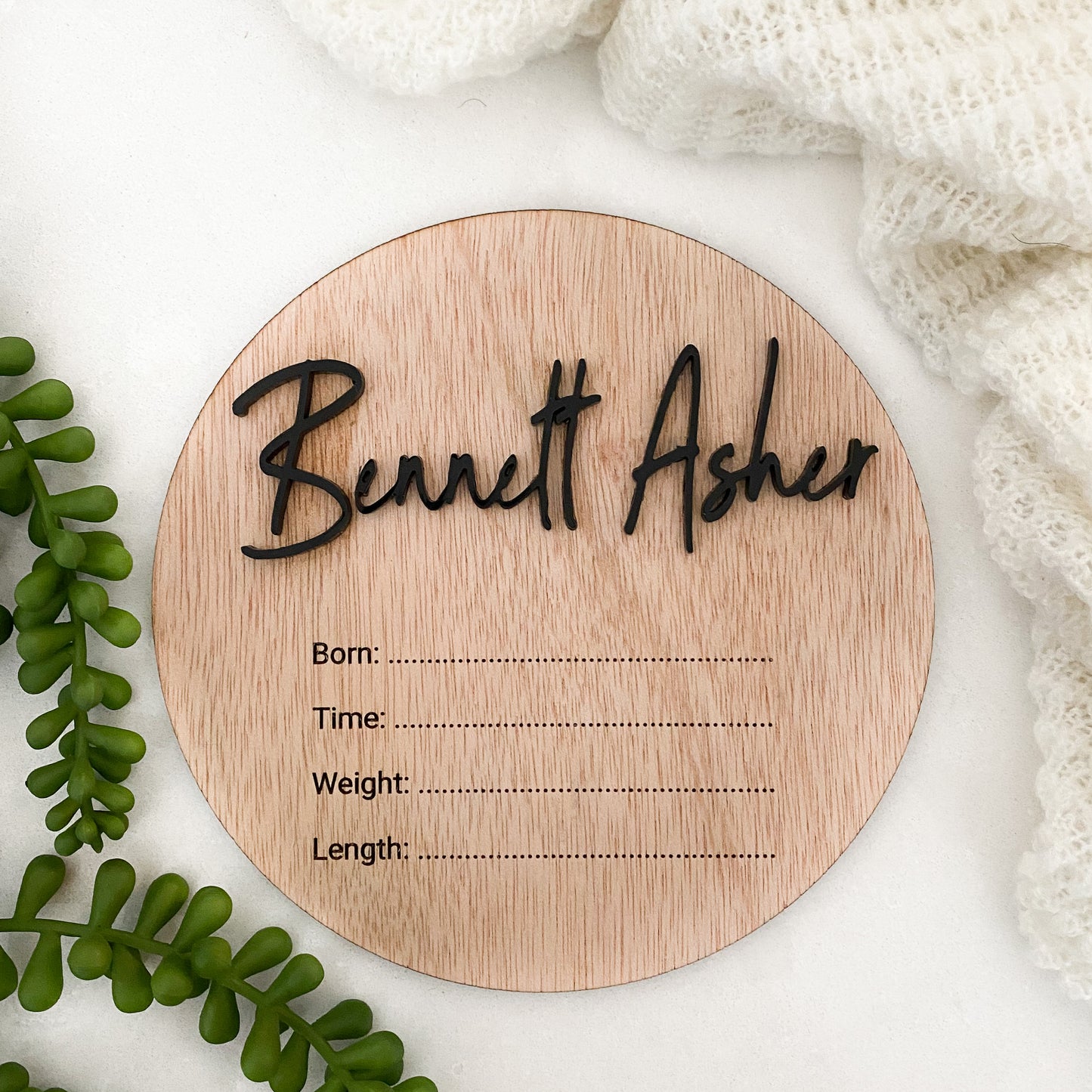 Wooden Birth Announcement Disc